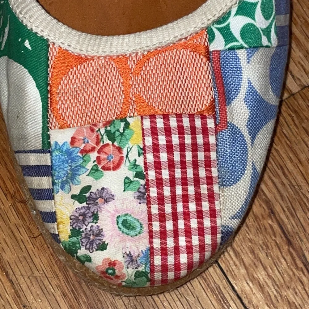 Coach Womens Kerrie Patchwork Canvas Wedge Espadrille Ankle Tie Sz 10